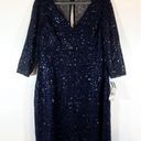 Kay Unger NWT  New York Sequined Mesh Sheath Dress Navy Plus Size 16 Photo 0