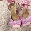 EGO Dolls Kill  Barbie Pink Taste Diamante Bow Square Platform Lace Up Sandals Photo 4