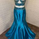 Shail K  Ornately Beaded 2 Piece Mermaid Formal Prom Dress Gown, Turquoise, sz 10 Photo 6