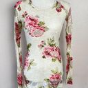 Kirra  Floral Mesh Lace Long Sleeve Top Womens Size S Cream Sheer Fitted Stretch Photo 0