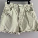 ZARA  Green Distressed Raw Hem Denim Jean Shorts Photo 1