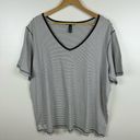 Ralph Lauren Lauren  Jeans Co Womens Black White Striped V Neck T-Shirt Sz 3X Photo 2