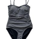 DKNY  Swimsuit One Piece Black White Geo Small Bandeau UPF SPF Stretch Straps Photo 0