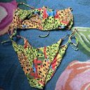 Free People Medium M 2 pc bikini  It's Now Cool Square Tie Bikini Top Green aztec Photo 2