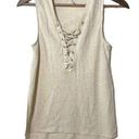 Poof  Ribbed Lace Up Tank Top Beige Small Photo 0