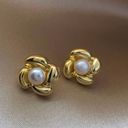 18K Gold Plated White Pearl Stud Earrings for Women Photo 1