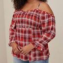 Torrid NWT  Rust Plaid Babydoll Crinkle‎ Gauze Smocked Cold Shoulder Top Size 2X Photo 0