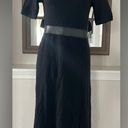 DKNY NEW  Faux-Leather-Trimmed Mock Neck Maxi Knit Dress Black Size S Retail $139 Photo 3