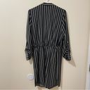 Suzy Shier  Black Long Sleeved Blouson Dress White Stripes W/ Pockets Size Medium Photo 4