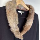 Tracy Reese  Rabbit Fur Collar Black Ribbed Sleeves Cardigan Size Small Photo 4