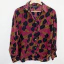 Harvé Benard Harve Benard Pink Black Brown Printed 100% Silk Button Front Top Women's Size 6 Photo 0