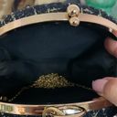 BLACK AND GOLD TWEED HARD CASE PURSE WITH BLACK LEATHER WEAVE BRACELET HANDLE Photo 4