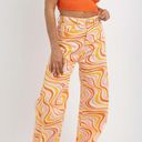 MRKT  Jeans Women LARGE Orange Pink Marble Retro Ziggy Straight Leg High-Rise Photo 2