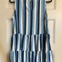 LuLaRoe Women’s Medium Eliana Tiered Tank Top • Blue Vertical Stripes Sleeveless Photo 2