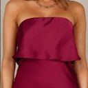 Petal and Pup  Vienna Strapless Berry Satin Ruffle Side Slit Midi Dress L Photo 5