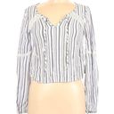 Hollister  Cropped Long Sleeve Top White Blue/Gray Stripes Photo 0