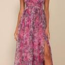Lulus Lulu’s Garden Romance Magenta Floral Print Organza Maxi Dress Pink Purple XS Photo 0