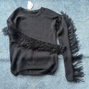 The Moon  & Meadow black sweater fringe along arms fun poly nwt slight pulls as pic Photo 2