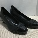 Anne Klein  Womens Black Leather Slip On Round Toe Wedge Heeled Pumps Size 10M Photo 0