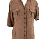 Coldwater Creek 100% Linen Button Front Tunic Blouse Safari Brown size Small Photo 1