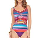 Gottex  Mai Tai Striped Gold Linked One Piece Swimsuit Size 14 Photo 0