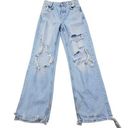 ZARA  Jeans Womens Size 4 High Waisted Destroyed Wide Leg Button Fly Grunge Photo 0