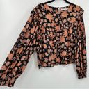 Rebecca Minkoff  Floral Blouse Top Ruffle Shoulder Smocked Sleeve Flower Large Photo 4