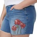 Lane Bryant  Girlfriend Raw Hem Blue Denim Shorts Floral Embroidered NWT Sz 28 Photo 15