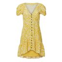 Wish Golden Bloom Floral Short Sleeve Dress V-Neck Ruffle Hem Mustard Yellow szL Photo 1