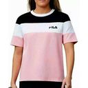 FILA  Tee Shirt Short Sleeve Crew Neck Black White Pink Colorblock Cotton Top L Photo 0