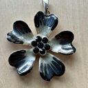 Petal Five  Dark Navy Blue Flower Necklace Pendant with Black Pistil Rhinestones Photo 0