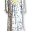 Oscar de la Renta  Pink Label Housedress Robe Reflective Blue Chartreuse Floral Photo 0