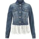 CAbi  denim Dakota jean jacket with removable ivory lace, large Photo 2