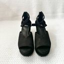 Eileen Fisher  Wylee Black Suede Peep Toe Platform Wedge Heel Sandals 7 Photo 2