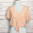 Sim & Sam  Peach Floral Daisy Print Tie Front Crop Top Size Small Photo 0