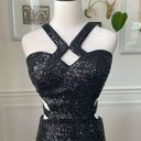 Faviana  7509 Black Sequin Strappy Formal Gown Dress Mob Wife $400 10 Photo 2