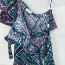 Natori Josie  Festive Blue Paisley Retro Floral One Shoulder Women 4 Ruffle Dress Photo 10