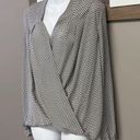 Ann Taylor Factory Long Sleeve Criss Cross High Low Abstract Cream/Blk Blouse- L Photo 1