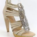 L.A.M.B. Leather Silver Coin Strappy Platform Heels Photo 0