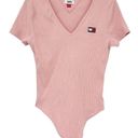 Tommy Hilfiger  Tommy Jeans Womens Ribbed Knit Short Sleeve Bodysuit Size M Pink Photo 0