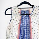 Collective Concepts White Blue Red Boho Printed Keyhole Tank Top Photo 2