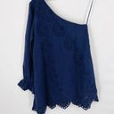 Hill House NWT  Mila Dress One Shoulder Navy Linen Blue Eyelet Sz S Photo 4