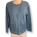 Vintage Alfred Dunner Cardigan Sweater Two In One Layered Gray Floral Appliqué Size L Photo 8