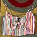 AQUA Colorful Stripe Linen Smoked Spaghetti Strap Crop Tank Top Size Small Photo 0