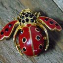 Joan Rivers  Crystal LADYBUG BEE PIN Brooch Red Black Pave Crystal Gold Lady Bug Photo 0