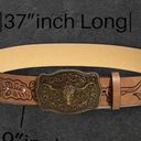 Western Bull Head Buckle Unisex‎ Belt Vintage Embossed Brown PU Leather Belt Size M Photo 7