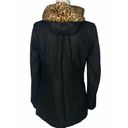 Anne Klein Womens  Black Wool Blend Coat Animal Print Faux Fur Hood Zip Front Sm Photo 4