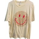 Tultex  Women's T-Shirt XL Animal Print Cream Pink Smiley Face Graphic Tee XL Photo 0