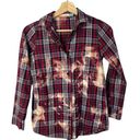 Vintage Havana  Red Plaid Bleach Dyed Button Down Flannel Happy Patch Back S Photo 0