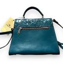 Patricia Nash New  Chauny Floral Tooled Leather Satchel Handbag Purse Blue Coral Photo 2